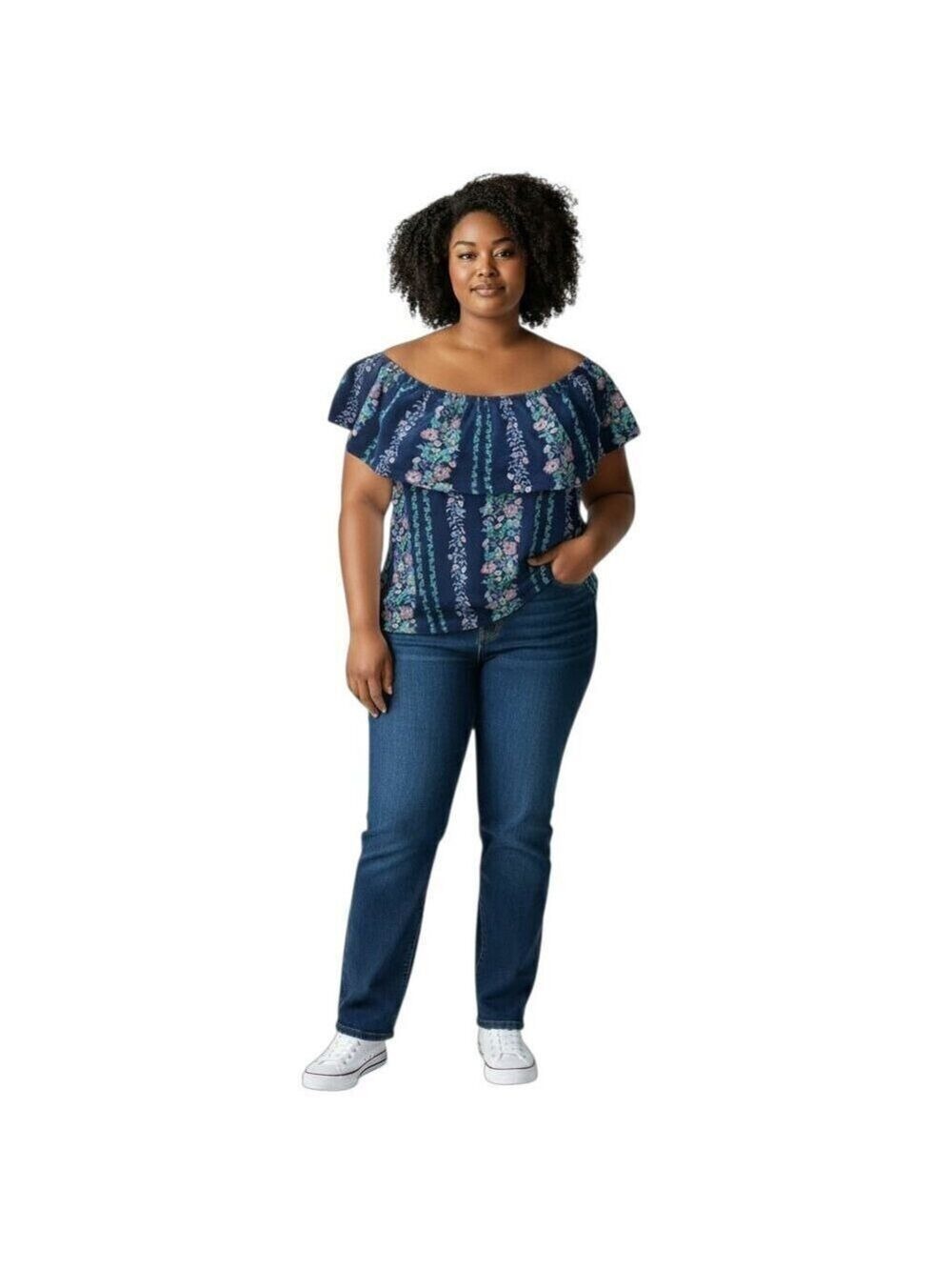 Womens Old Navy Sleeveless Navy Blue Floral Ruffled Blouse Large